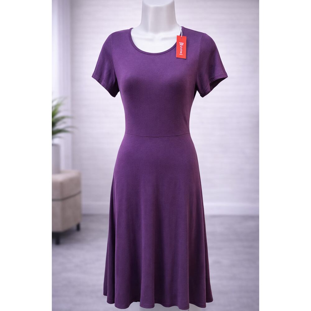 Urban Coco Purple Midi Dress Stretch Casual Elegant Women's Size S